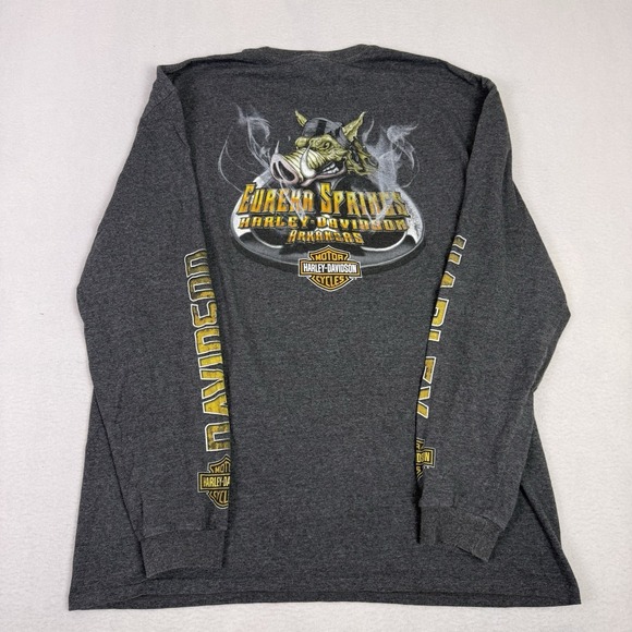 Harley Davidson XL Long Sleeve Eureka Springs AR Hog Boar Biker Built Charcoal - Picture 9 of 10